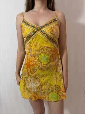 Yellow Pink and Blue Sparkly Paisley Cami Top